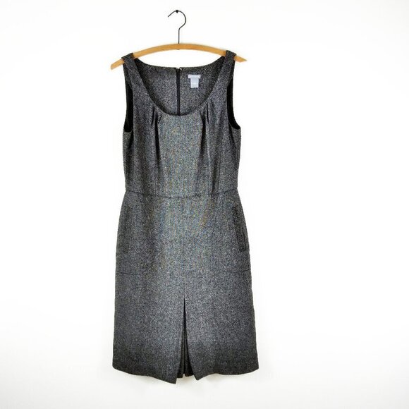 Wool Silk Blend Grey Midi Smock Dress With Herringbone on Pleats  & Pockets Sz6 - Picture 1 of 9